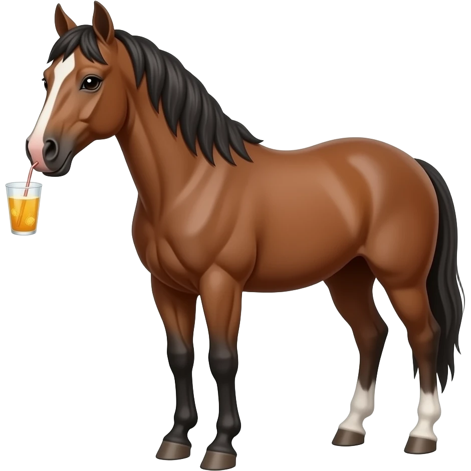 horse with half body face close up and hold drink in hand front view change this horse side view into front view emoji