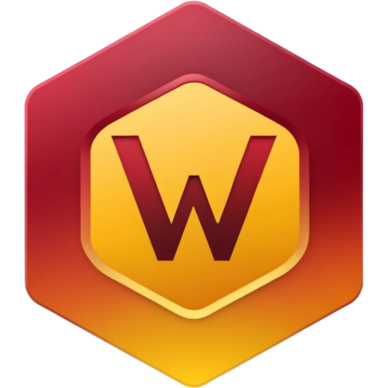 hexagon emblem with a thick yellow-to-gold outline and a dark red gradient inside. In the center, place a bold capital letter V in the same yellow-to-gold gradient as the outline. Keep the shapes clean and geometric, with smooth color transitions and no background color. emoji