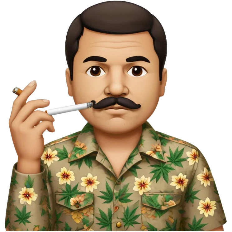 Mexican drug lord El Chapo with mustache and patterned shirt, smoking weed emoji