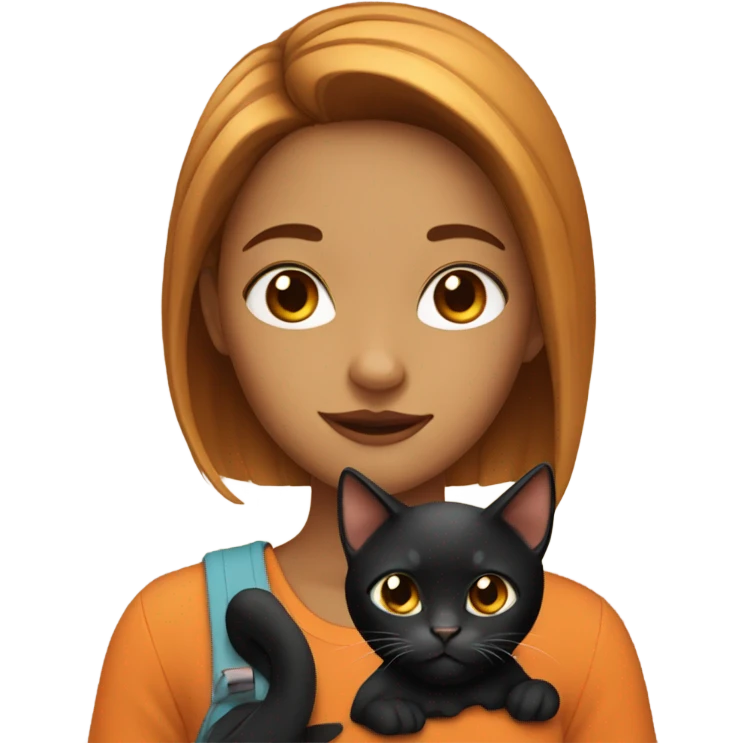 Ugly girl holding a black and orange cat emoji