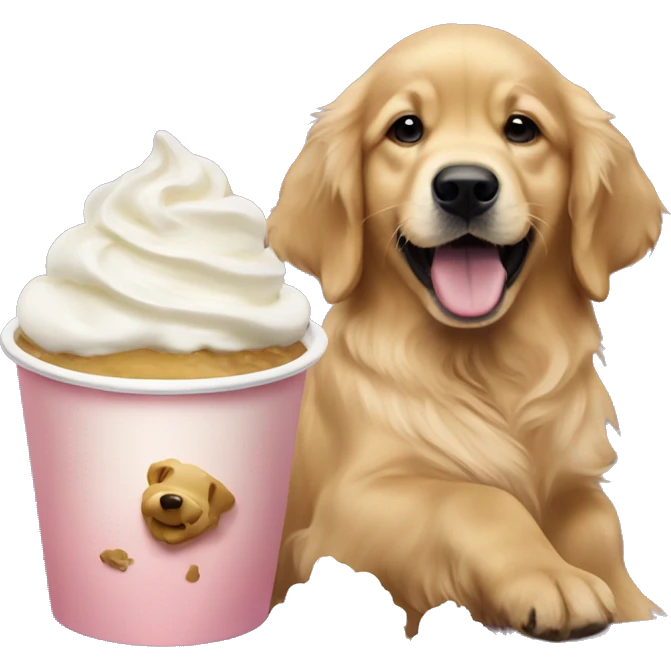Golden retriever eating whipped cream pup cup emoji