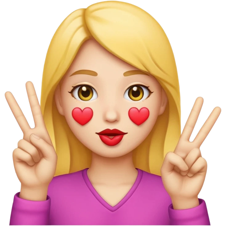 Emoji kissy face holding up a peace sign emoji