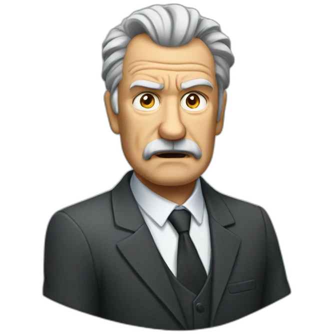 angry old beardless man with sideways hair. He is wearing a suit emoji