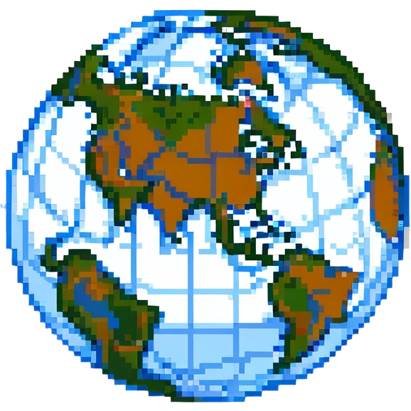 pixel art style globe icon, 3D look, subtle highlights and shadows emoji