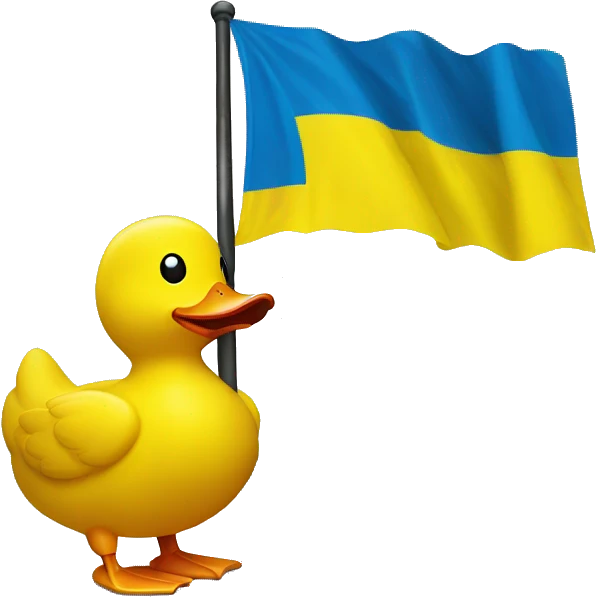 rubber yellow duck holding ukraine flag emoji