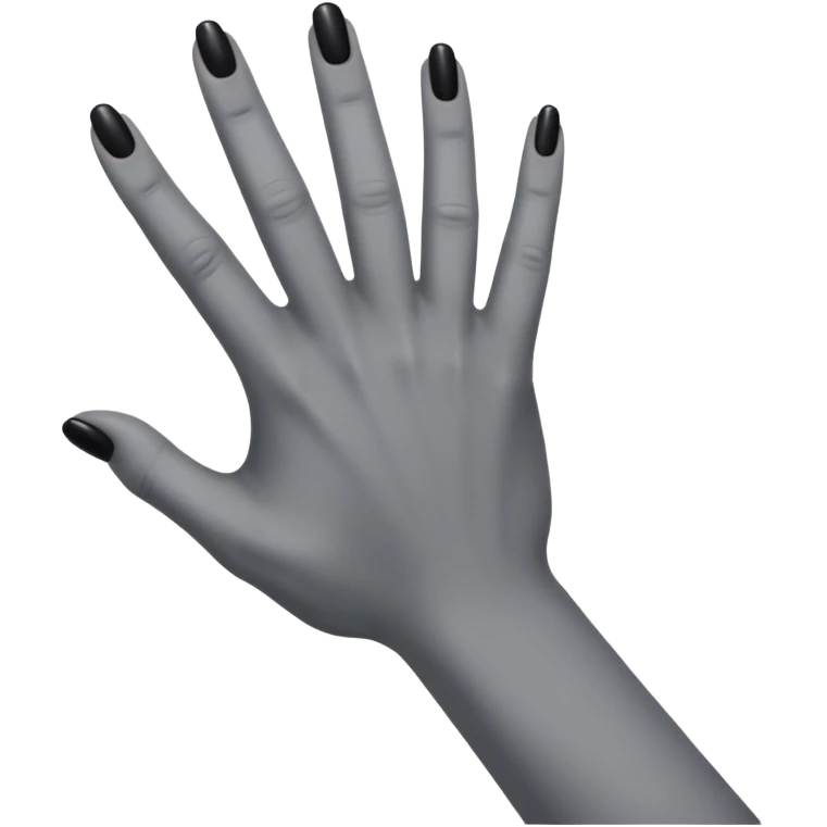 front view of a grey colored arm and hand reaching out with black nails emoji
