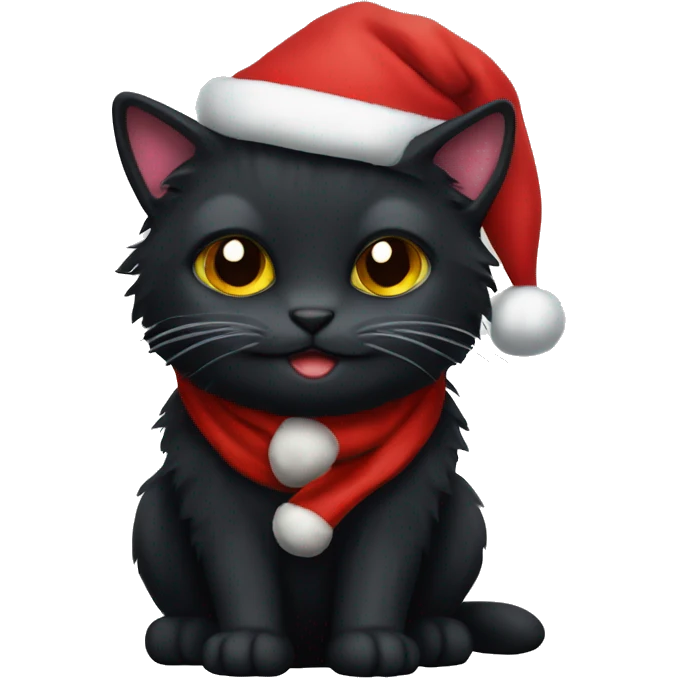 Fluffy black cat with Santa Hat emoji