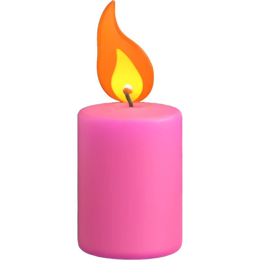 Draw a pink candle with a flame on it at an angle of 5 degrees from the horizontal. emoji