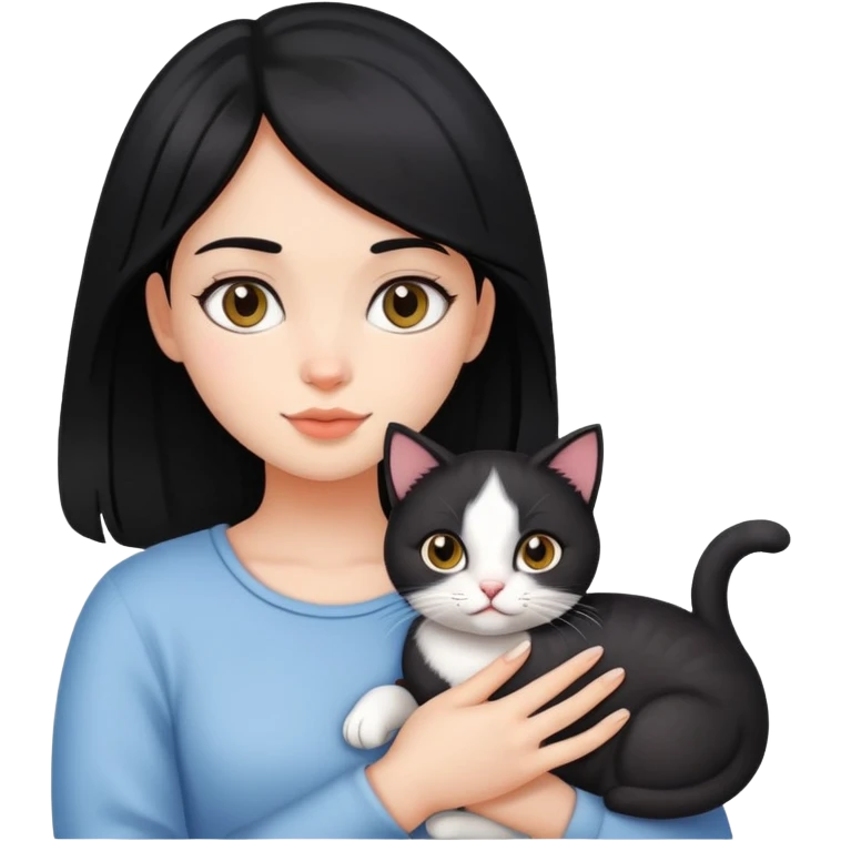 A beautiful black-haired girl holding a cat emoji