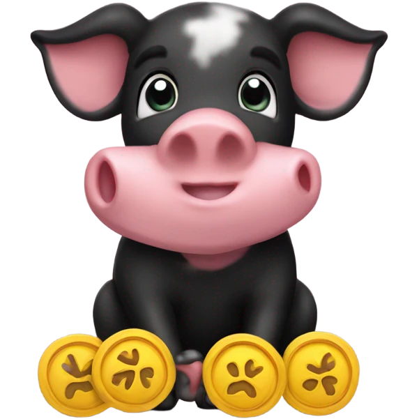 a black piglet holding 4 pouches with "luck”written on it emoji