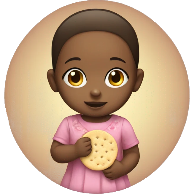 A baby girl holding a circle cracker emoji