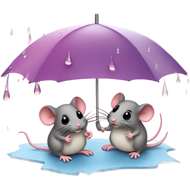 2 mice huddled under a pink umbrella shielding them from rain emoji