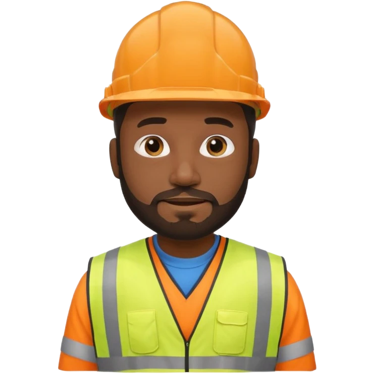 black male civil engineer with a little beard, safety vest and hard hat emoji