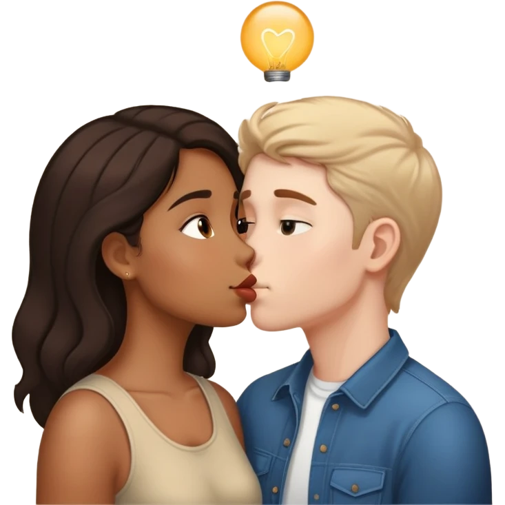 Brown girl and white boy kissing  emoji