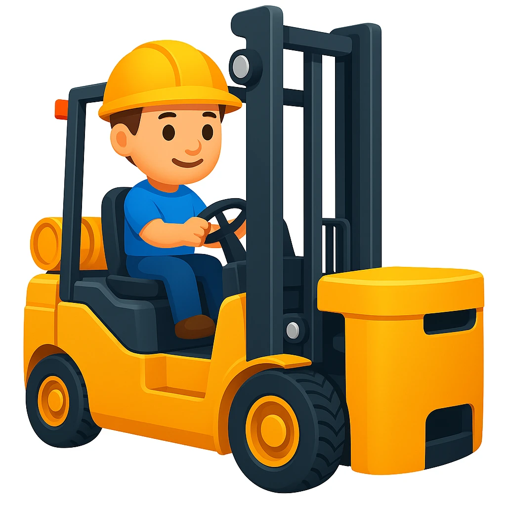 Add a driver to the forklift in a style inspired by emoji style, simple and colorful with clear shapes and minimal details. emoji