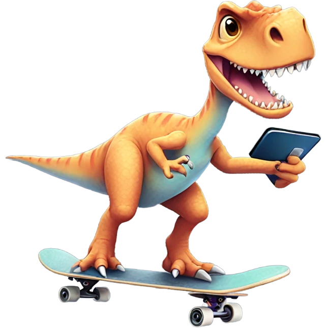 Skateboarding Dino taking a selfie emoji