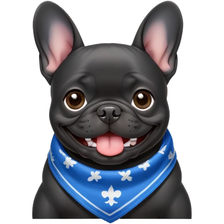 Emoji of a Black French bulldog wearing a blue bandana in his neck emoji