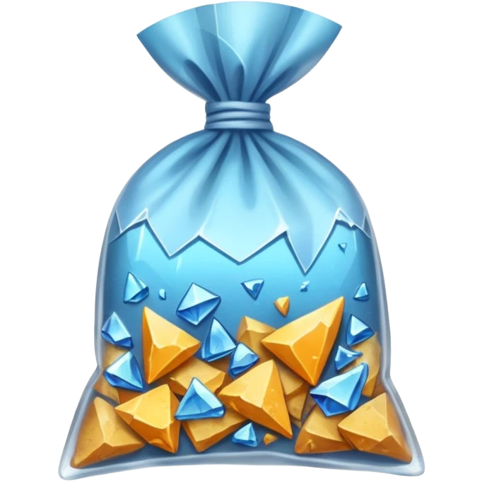 A transparent baggie tied at the top, containing crushed shards of clear glass emoji