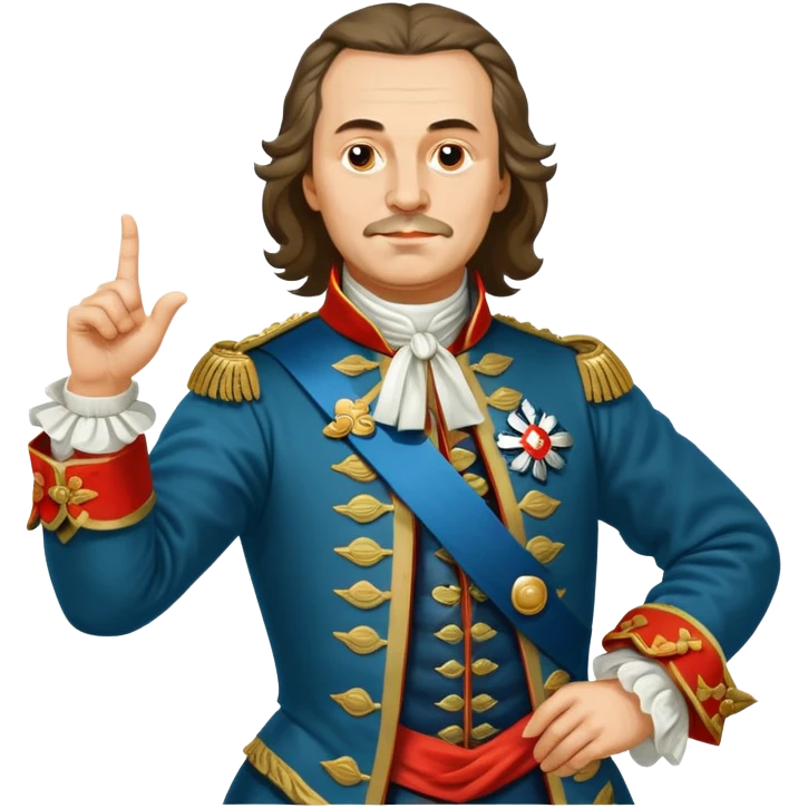 Peter the Great, Russian emperor, pointing to the right with his arm extended emoji