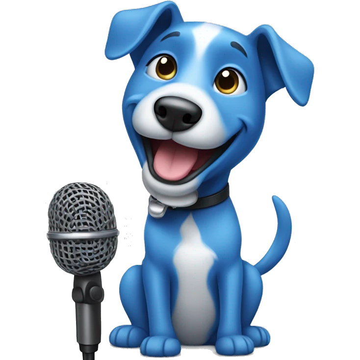 smiling blue dog with a microphone emoji
