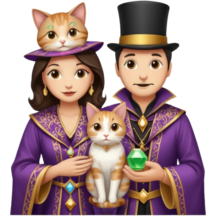 magician couple and their pet cat emoji