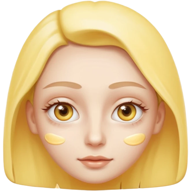 Create a high-quality iPhone-style emoji of a white person's face, with yellow eye cream clearly applied under both eyes, realistic shading and smooth gradient colors, cute rounded 3D cartoon style, subtle and natural facial expression, simple white background, high-resolution.
 emoji