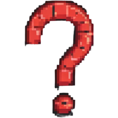 Red question mark with black background in pixel art emoji