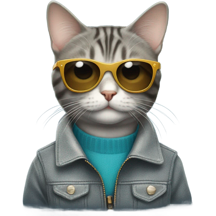 American Wirehair Cat with a jacket and sunglasses  emoji