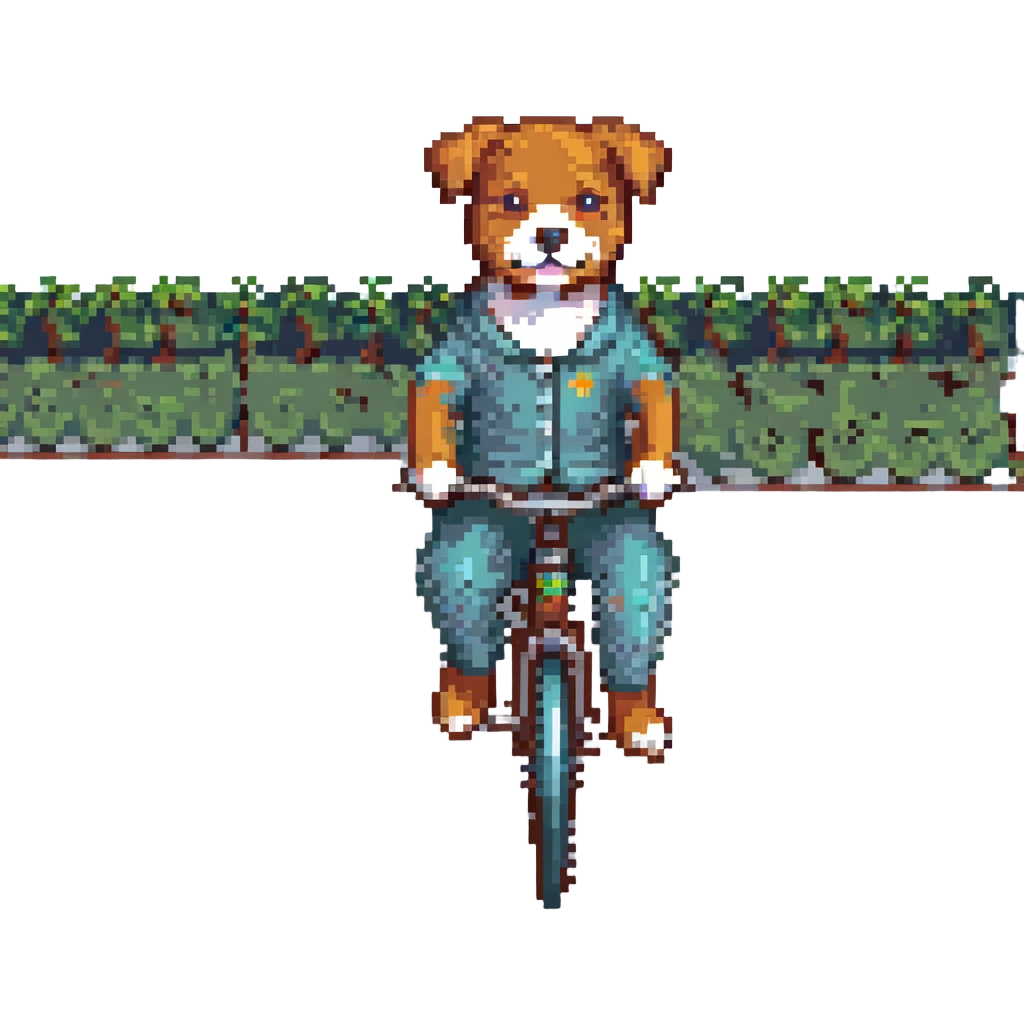 a dog on a cycle, pixel art style emoji