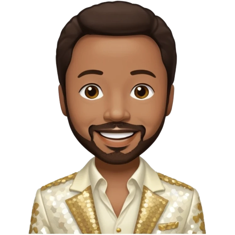 Maurice White from Earth, Wind & Fire with dark brown hair, ivory sequin outfit emoji