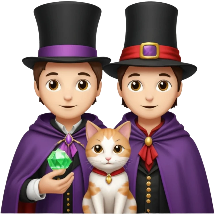 magician couple and their pet cat emoji