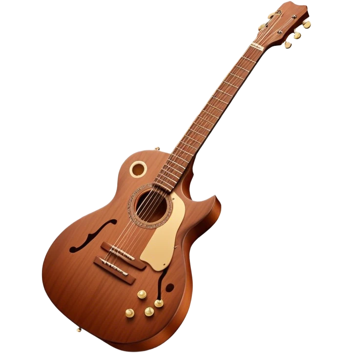 Cinematic Realistic Guitar, smooth mahogany body with deep wood grain, metal strings catching soft reflections, intricate tuning pegs gleaming subtly, warm light accentuating the contours, glowing with the warmth of music and craftsmanship. emoji