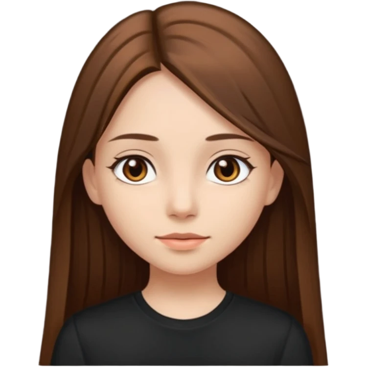 Girl with long brown straight hair and brown eyes. Pretty. Wearing black top emoji