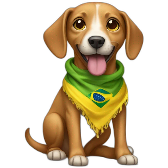 a caramel street dog holding wearing a brazilian color cloth emoji