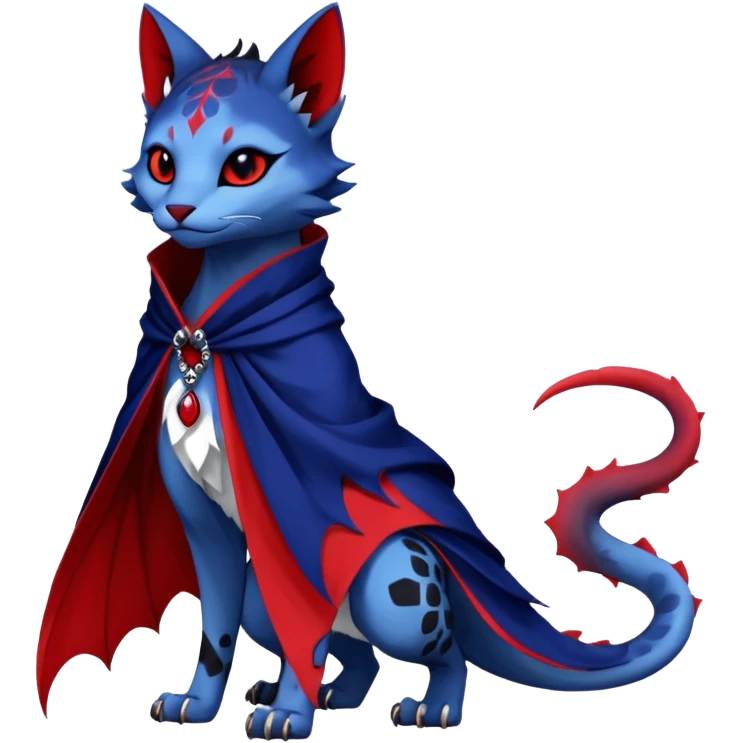 Kawaii feral, four-legged gothic badass black, red, indigo, cute beautiful pretty elegant divine edgy feline-vernid-sergal-Haku-dragon-fursona-animal-creature, full body, with intricate detailed markings, silken shawl emoji