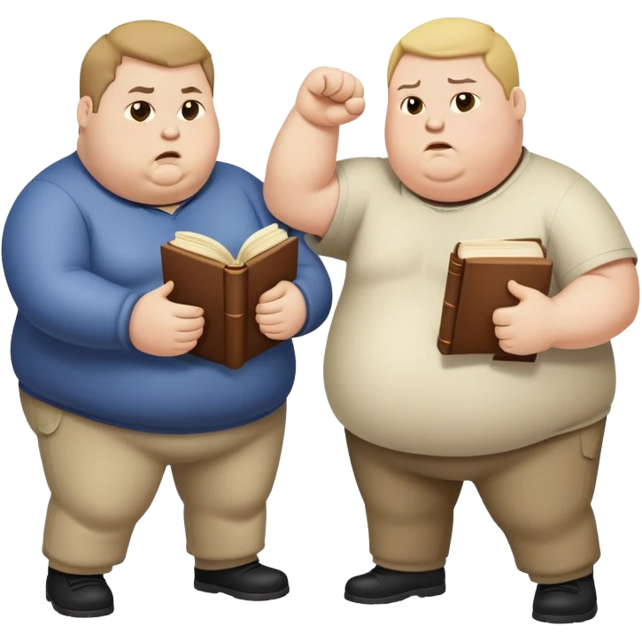 2 obese people fight over a book emoji