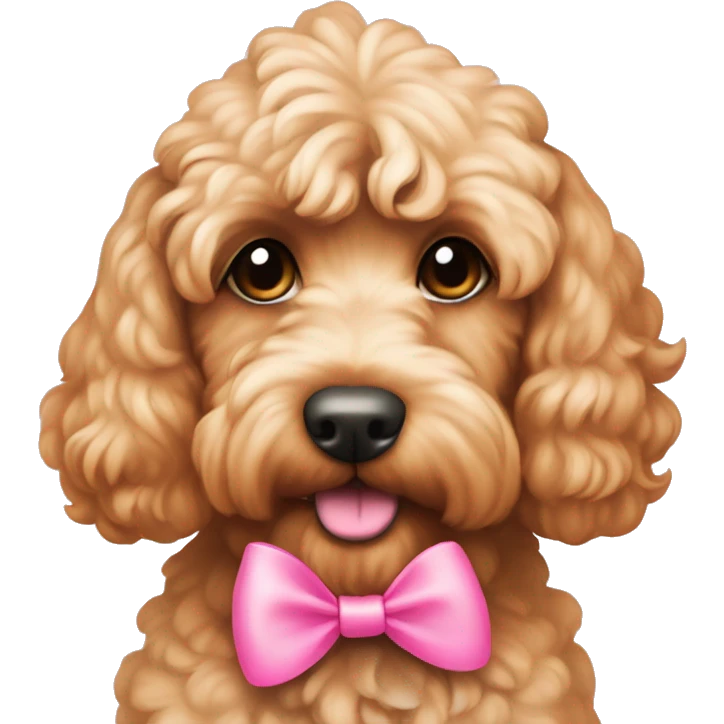 Apricot coloured cockapoo with a pink bow emoji