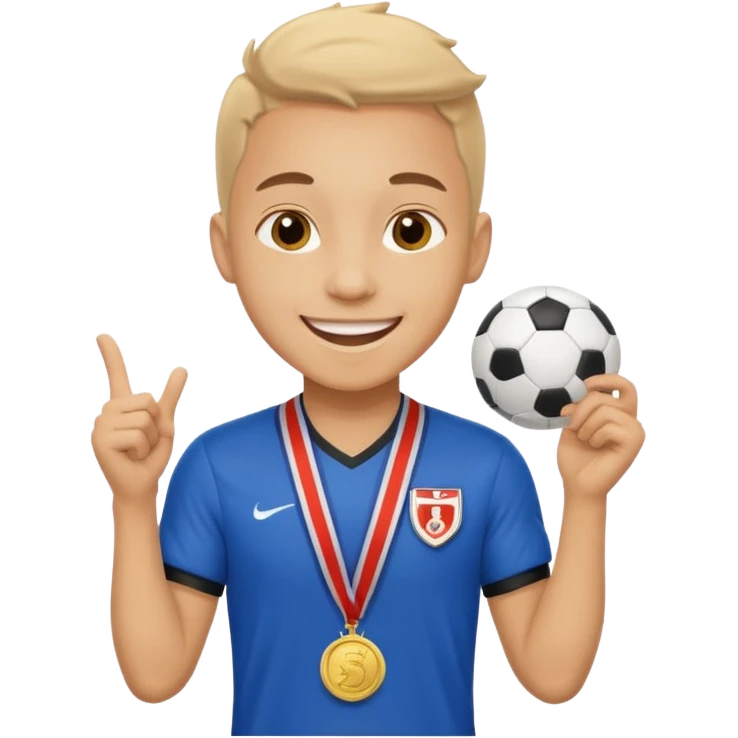Happy light soccer player with a first-place medal
 emoji