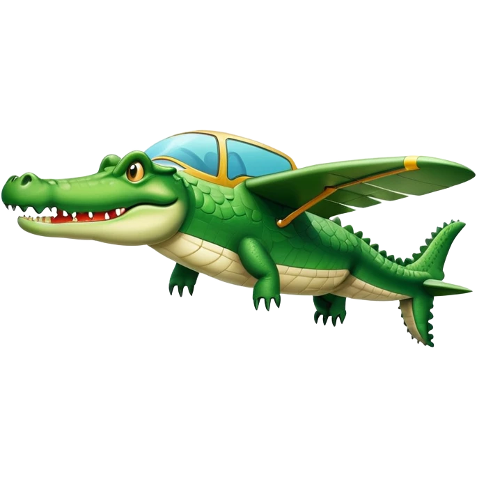 A crocodile with airplane wings flying in the sky emoji