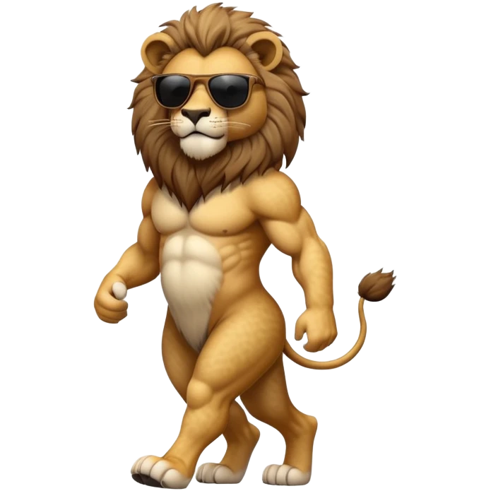 anthropomorphised lion wearing dark sunglasses walking upright emoji