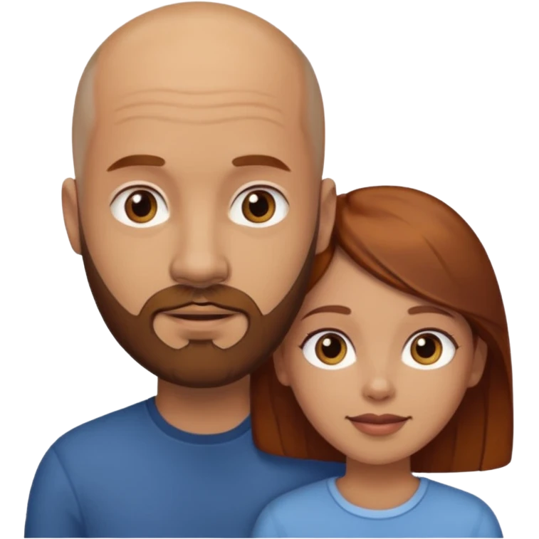Couple. A bald man with brown beard and a girl with light skin dark yellowish brown auburn hair. emoji