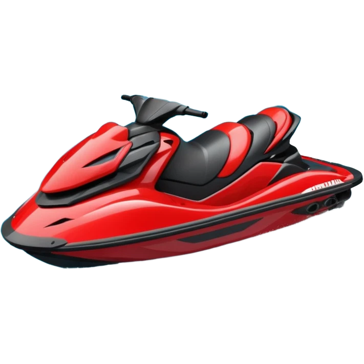 jet ski (red black and white all in the same amount. maybe a red a bit more dominant) on the sea. show the sea under the jet ski - blue with turquoise. no sky - white background instead. DO NOT REMOVE THE SEA AND THE WHITE WHEN FINALIZING!  NO ONE ON THE JET SKI  emoji