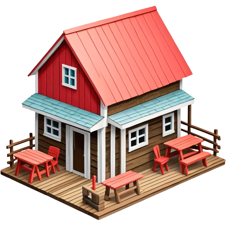 Maine lobster shack, isometric dollhouse-style, realistic emoji