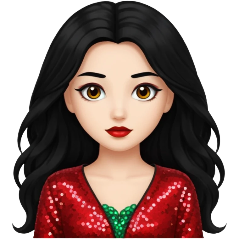 Jade from Bratz with long black hair and red sequin outfit emoji