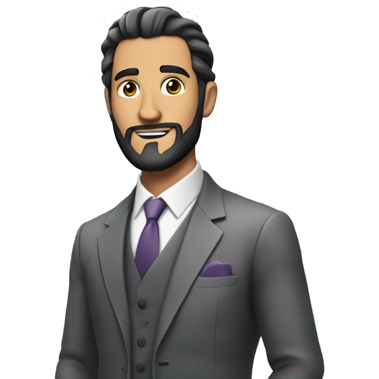 a white an in a grey suit with a dark beard and hair slick back raisin like he's explaining something his hands  emoji