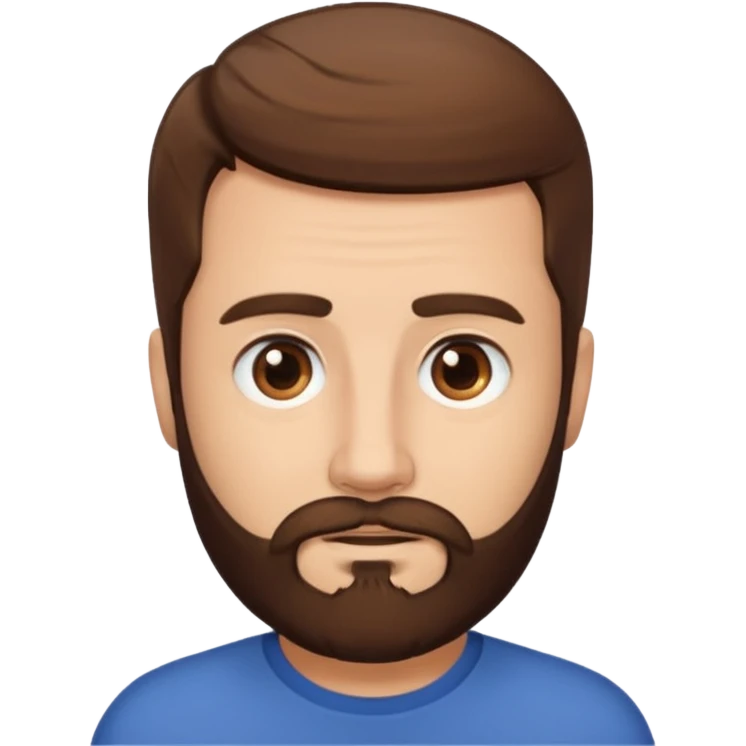 man with short brown hair, brown eyes, and has a brown beard. absolutely no forehead wrinkles  emoji
