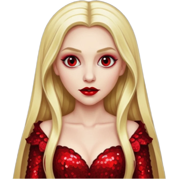 Bride of Dracula with long blonde hair, red sequin outfit emoji