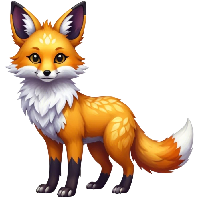 Epic Feral Rare Fantasy shiny cool fluffy Vernid-Trico-Fox-species-hybrid-animal by LiLaiRa, random markings, tufted ears, full body emoji