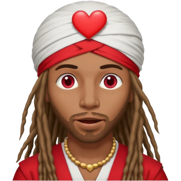 Brownskin man with long dreadlocks red shirt add white dubai turban add red heart in both of his eyes mouth open  emoji
