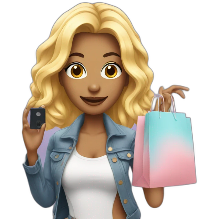 influencer taking selfie with a shopping bag emoji